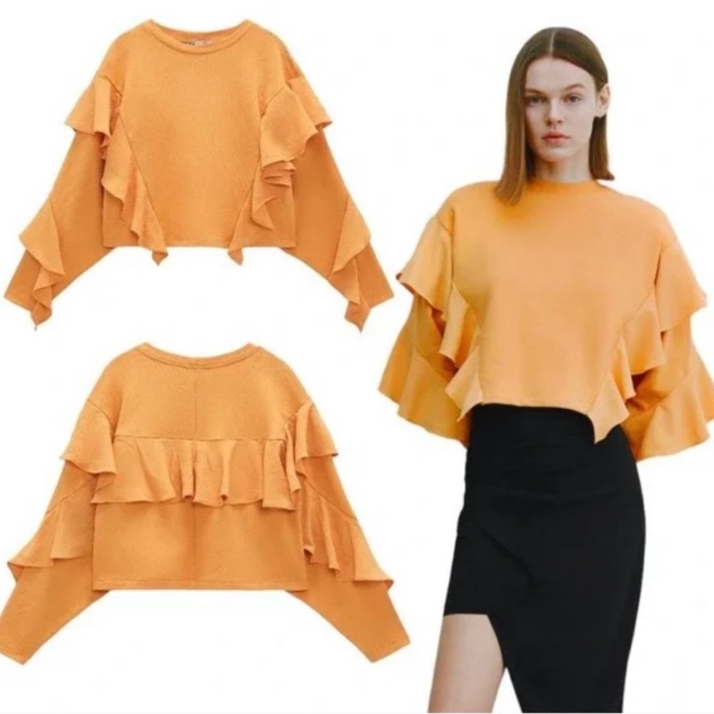 Zara Flounce Orange Sweatshirt Size Medium‎